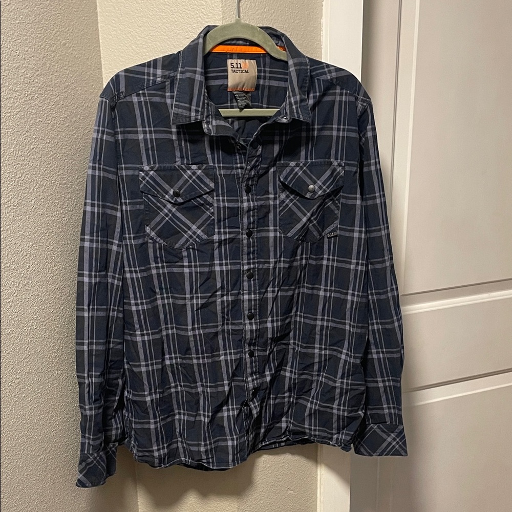 Men's Blue Plaid Button-Up Shirt